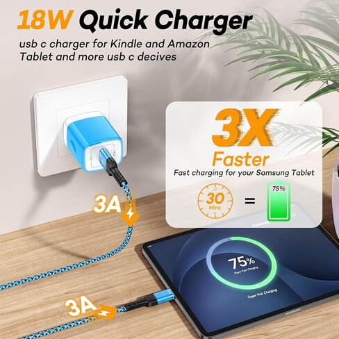 Charger Cord Rplacement for Amazon Kindle Kids Fire Tablet 7/8/10, Fire HD 8/10 Plus, Paperwhite Type C Cable Fast Charging Block for Samsung Galaxy Tablet A11+/ A11plus S11,S10,S9,S8,S7,S6 A8 A9 S4 in Kuwait