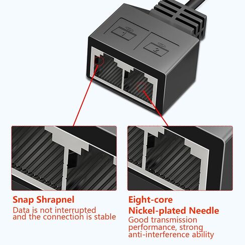 RJ45 1 Male to 2 x Female LAN Splitter Network Adapter Cable Suitable Super Cat5, Ethernet Splitter Cable Suitable Super Cat5e, Cat6, Cat7 Cat 8 LAN Ethernet Socket Connector Adapter in Kuwait