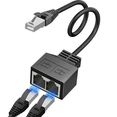 RJ45 1 Male to 2 x Female LAN Splitter Network Adapter Cable Suitable Super Cat5, Ethernet Splitter Cable Suitable Super Cat5e, Cat6, Cat7 Cat 8 LAN Ethernet Socket Connector Adapter in Kuwait