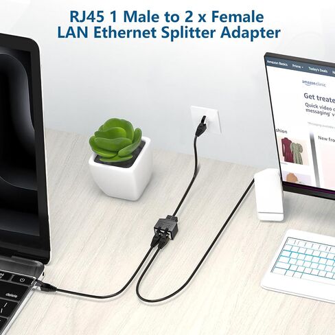 RJ45 1 Male to 2 x Female LAN Splitter Network Adapter Cable Suitable Super Cat5, Ethernet Splitter Cable Suitable Super Cat5e, Cat6, Cat7 Cat 8 LAN Ethernet Socket Connector Adapter in Kuwait