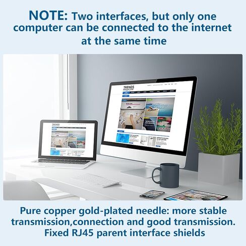 RJ45 1 Male to 2 x Female LAN Splitter Network Adapter Cable Suitable Super Cat5, Ethernet Splitter Cable Suitable Super Cat5e, Cat6, Cat7 Cat 8 LAN Ethernet Socket Connector Adapter in Kuwait