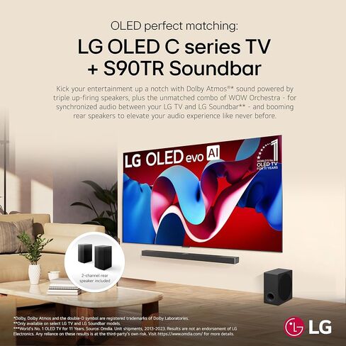 LG S90TR 7.1.3-Channel OLED evo TV Matching Home Theater Soundbar with Rear Surround Speakers and Wireless Subwoofer, Wow Orchestra, Dolby Atmos, WOWCAST Built-in in Kuwait