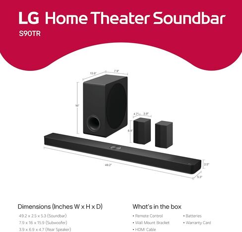 LG S90TR 7.1.3-Channel OLED evo TV Matching Home Theater Soundbar with Rear Surround Speakers and Wireless Subwoofer, Wow Orchestra, Dolby Atmos, WOWCAST Built-in in Kuwait