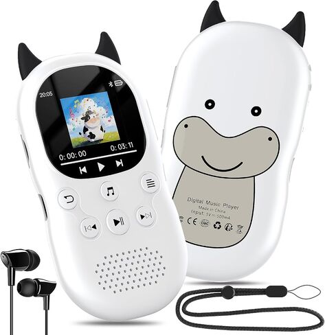 64GB mp3 Player for Kids with Bluetooth 5.3,Child Music Player with Speaker | FM Radio, Voice Recorder, Alarm Clock, Stopwatch, One Click to Play, Expandable up to 128GB,Cute Cow Shape, Free Lanyard in Saudi Arabia