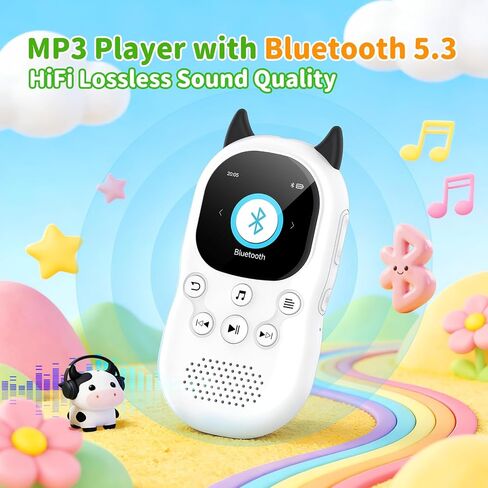 64GB mp3 Player for Kids with Bluetooth 5.3,Child Music Player with Speaker | FM Radio, Voice Recorder, Alarm Clock, Stopwatch, One Click to Play, Expandable up to 128GB,Cute Cow Shape, Free Lanyard in Saudi Arabia