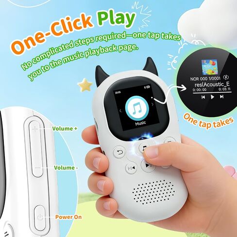 64GB mp3 Player for Kids with Bluetooth 5.3,Child Music Player with Speaker | FM Radio, Voice Recorder, Alarm Clock, Stopwatch, One Click to Play, Expandable up to 128GB,Cute Cow Shape, Free Lanyard in Saudi Arabia