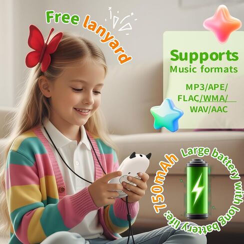 64GB mp3 Player for Kids with Bluetooth 5.3,Child Music Player with Speaker | FM Radio, Voice Recorder, Alarm Clock, Stopwatch, One Click to Play, Expandable up to 128GB,Cute Cow Shape, Free Lanyard in Saudi Arabia