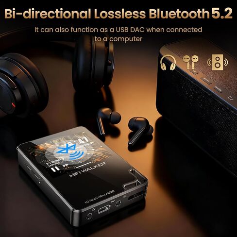 HIFI WALKER Hi-Res MP3 Player with Bluetooth, H2 Touch 2.4" HD Touchscreen, DSD/FLAC Lossless Audio Player, 128GB SD Card Included, Supports up to 512GB in Kuwait