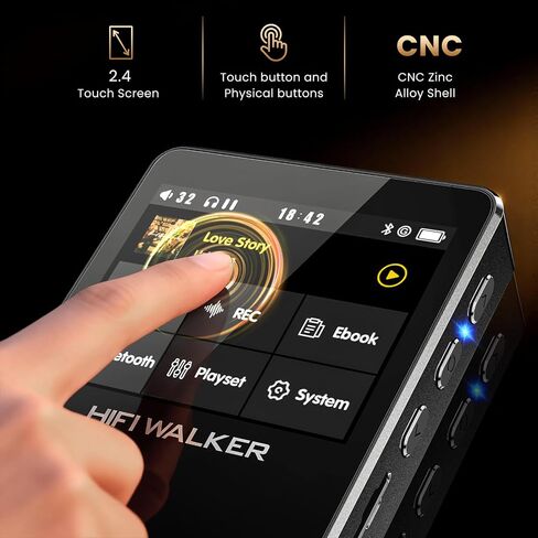 HIFI WALKER Hi-Res MP3 Player with Bluetooth, H2 Touch 2.4" HD Touchscreen, DSD/FLAC Lossless Audio Player, 128GB SD Card Included, Supports up to 512GB in Kuwait