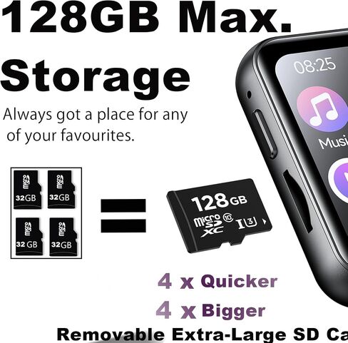 MP3 Player with 128GB TF Card, Bluetooth 5.4 Lossless Sound Audio Player, 2" Touch Screen Portable Music Player with Speaker, Voice Recorder Digital Cameras (with Camera, Black, 2") in Saudi Arabia