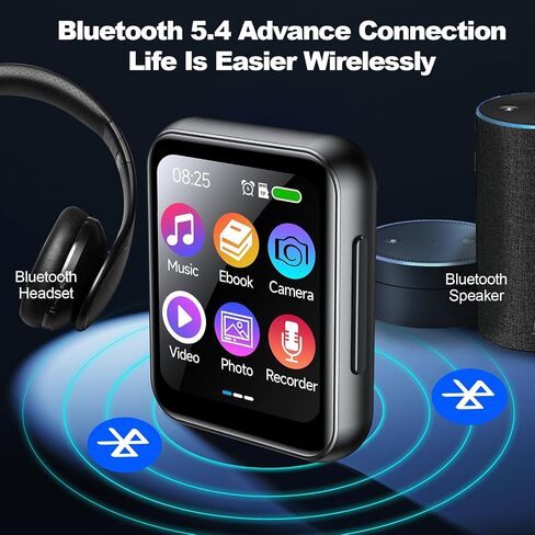 MP3 Player with 128GB TF Card, Bluetooth 5.4 Lossless Sound Audio Player, 2" Touch Screen Portable Music Player with Speaker, Voice Recorder Digital Cameras (with Camera, Black, 2") in Saudi Arabia
