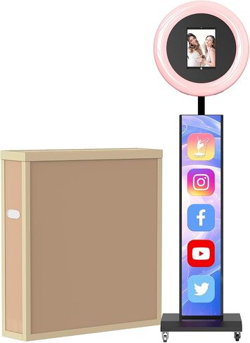 MWE Portable Photo Booth Machine Stand Compatible with Any Ipad with Software APP and Remote Control, RGB Ring Lights Music Sync, Free Custom Logo,ChackTok VIP (Black, Light Box-Honeycomb Case) in Kuwait