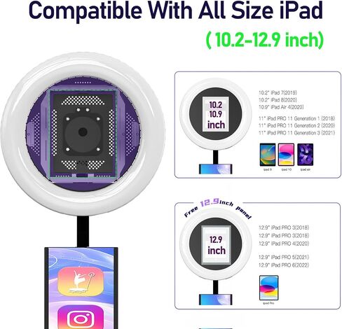 MWE Portable Photo Booth Machine Stand Compatible with Any Ipad with Software APP and Remote Control, RGB Ring Lights Music Sync, Free Custom Logo,ChackTok VIP (Black, Light Box-Honeycomb Case) in Kuwait