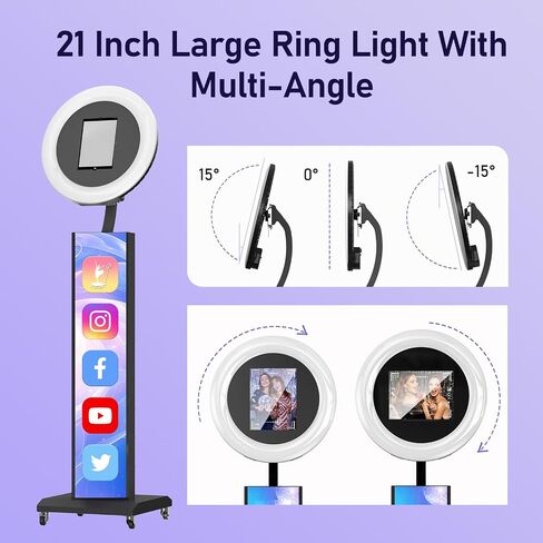 MWE Portable Photo Booth Machine Stand Compatible with Any Ipad with Software APP and Remote Control, RGB Ring Lights Music Sync, Free Custom Logo,ChackTok VIP (Black, Light Box-Honeycomb Case) in Kuwait