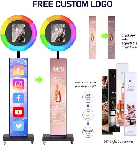 MWE Portable Photo Booth Machine Stand Compatible with Any Ipad with Software APP and Remote Control, RGB Ring Lights Music Sync, Free Custom Logo,ChackTok VIP (Black, Light Box-Honeycomb Case) in Kuwait