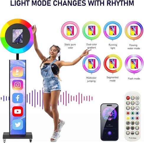 MWE Portable Photo Booth Machine Stand Compatible with Any Ipad with Software APP and Remote Control, RGB Ring Lights Music Sync, Free Custom Logo,ChackTok VIP (Black, Light Box-Honeycomb Case) in Kuwait