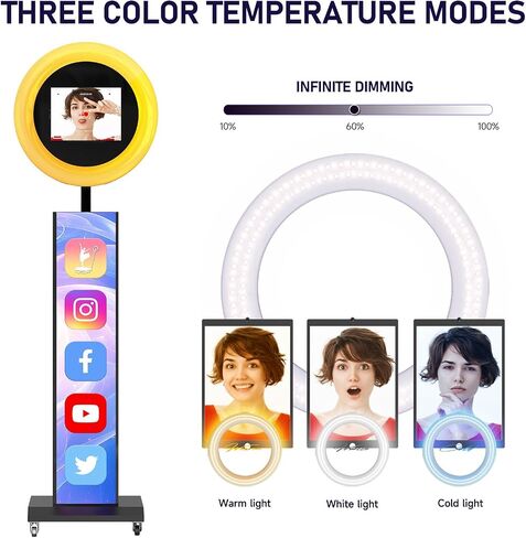 MWE Portable Photo Booth Machine Stand Compatible with Any Ipad with Software APP and Remote Control, RGB Ring Lights Music Sync, Free Custom Logo,ChackTok VIP (Black, Light Box-Honeycomb Case) in Kuwait