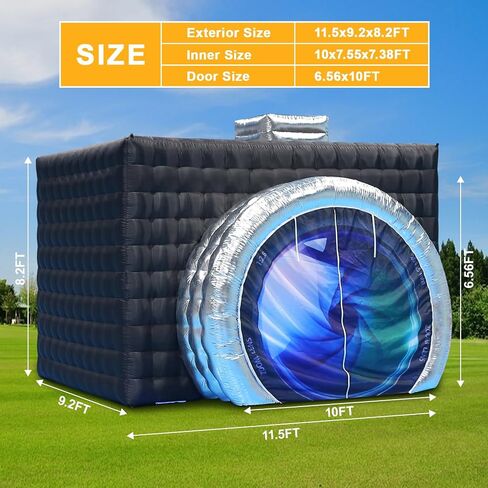 SAYOK Inflatable Photo Booth Enclosure(External Black & Internal White, 11.5x9.2x8.2ft) Camera Shaped Inflatable Cube Tent with Blower, Photo Booth Backdrop for Wedding, Event, Show(Logo not Include) in Saudi Arabia