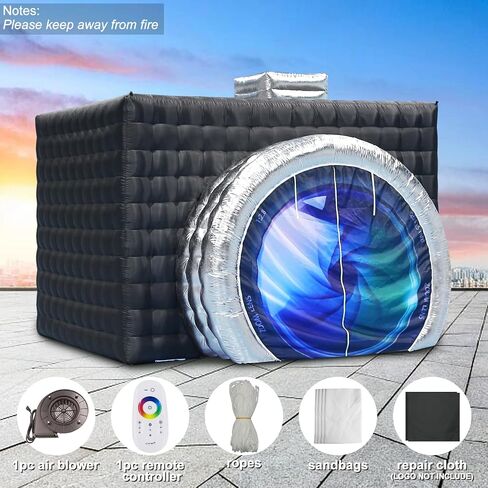 SAYOK Inflatable Photo Booth Enclosure(External Black & Internal White, 11.5x9.2x8.2ft) Camera Shaped Inflatable Cube Tent with Blower, Photo Booth Backdrop for Wedding, Event, Show(Logo not Include) in Saudi Arabia