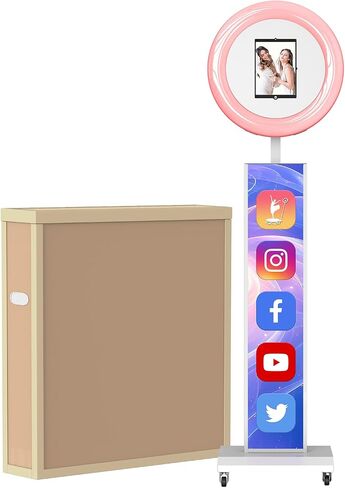 MWE Portable Photo Booth Machine Stand Compatible with Any Ipad with Software APP and Remote Control, RGB Ring Lights Music Sync, Free Custom Logo,ChackTok VIP (White, Light Box-Honeycomb Case) in Kuwait