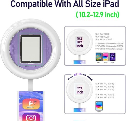 MWE Portable Photo Booth Machine Stand Compatible with Any Ipad with Software APP and Remote Control, RGB Ring Lights Music Sync, Free Custom Logo,ChackTok VIP (White, Light Box-Honeycomb Case) in Kuwait