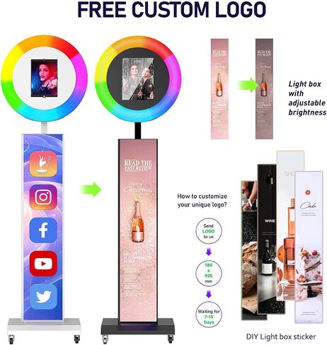MWE Portable Photo Booth Machine Stand Compatible with Any Ipad with Software APP and Remote Control, RGB Ring Lights Music Sync, Free Custom Logo,ChackTok VIP (White, Light Box-Honeycomb Case) in Kuwait