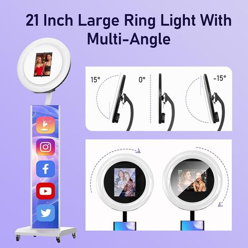 MWE Portable Photo Booth Machine Stand Compatible with Any Ipad with Software APP and Remote Control, RGB Ring Lights Music Sync, Free Custom Logo,ChackTok VIP (White, Light Box-Honeycomb Case) in Kuwait