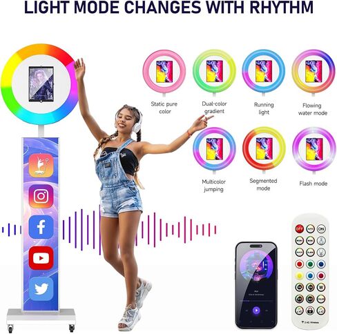 MWE Portable Photo Booth Machine Stand Compatible with Any Ipad with Software APP and Remote Control, RGB Ring Lights Music Sync, Free Custom Logo,ChackTok VIP (White, Light Box-Honeycomb Case) in Kuwait