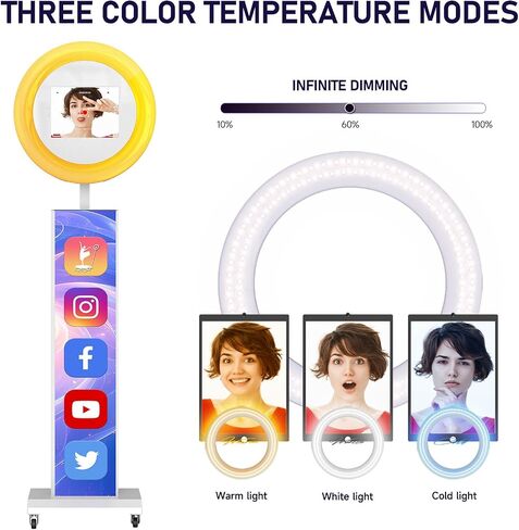MWE Portable Photo Booth Machine Stand Compatible with Any Ipad with Software APP and Remote Control, RGB Ring Lights Music Sync, Free Custom Logo,ChackTok VIP (White, Light Box-Honeycomb Case) in Kuwait