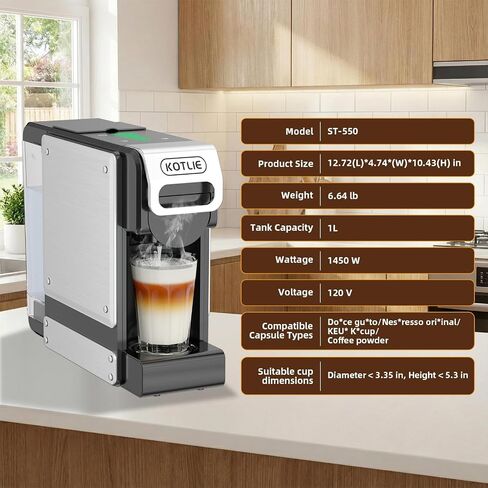 Single Serve Coffee Maker and Capsule Coffee Maker for K-*Cups, NE*S* Original, DG, and Ground Coffee. 34 Oz Removable Water Tank ,1400W , Ideal for RVs, Apartments, Kitchens, and Offices (ST-550) in Saudi Arabia