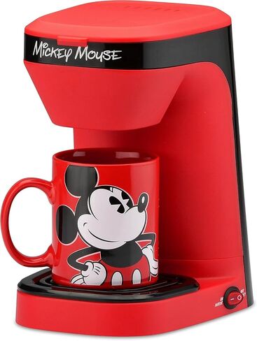 Disney Mickey Mouse 1-Cup Coffee Maker with 12 oz Mug by Select Brands - Kitchen Appliance for Drip Coffee - Home Appliance with Mickey Mouse Mug & Removable Drip Tray - Removable Filter Basket | Drip Coffee Maker with Mickey Mouse Mug, Removable Drip Tra in Saudi Arabia