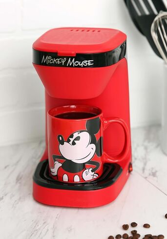 Disney Mickey Mouse 1-Cup Coffee Maker with 12 oz Mug by Select Brands - Kitchen Appliance for Drip Coffee - Home Appliance with Mickey Mouse Mug & Removable Drip Tray - Removable Filter Basket | Drip Coffee Maker with Mickey Mouse Mug, Removable Drip Tra in Saudi Arabia