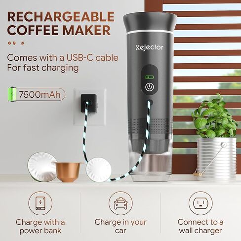 Portable Coffee Maker Espresso Machine Cafetera Portatil Personal Rechargeable Coffee Maker Small for Travel Camping usb-c Battery Espresso Maker, 3-IN-1 Compatible with Ground Coffee & NS Capsule in Saudi Arabia