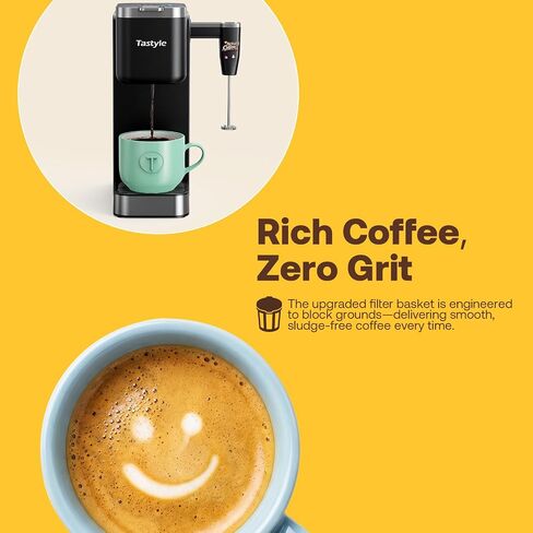 Tastyle BrewKit Single Serve Coffee Maker with Frother for K‑Cup & Ground | Includes 24 Oz Tumbler, Pitcher, Turntable & 5D Decor Stickers, 40 Oz Removable Tank, 3 Brew Styles, up to 24 Oz Cup Sizes in Saudi Arabia