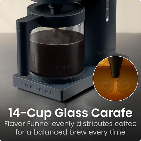 Chefman Caffeinator Programmable Drip Coffee Maker, 14-Cup Glass Carafe with 1-4 Cup Brewing, Classic & Bold Settings, 24-Hour Timer, Customizable Warming Plate, Reusable GoldTone Filter - Midnight in Saudi Arabia