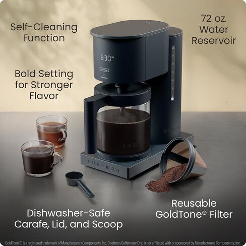 Chefman Caffeinator Programmable Drip Coffee Maker, 14-Cup Glass Carafe with 1-4 Cup Brewing, Classic & Bold Settings, 24-Hour Timer, Customizable Warming Plate, Reusable GoldTone Filter - Midnight in Saudi Arabia