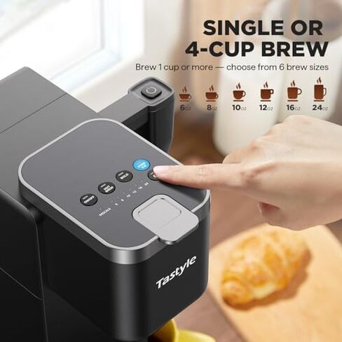 Tastyle Single Serve Coffee Maker with Built-in Detachable Milk Frother & Magnetic K-Pod Organizer, 6 Cup Sizes, Fits 7.3" Travel Mug, Black in Saudi Arabia