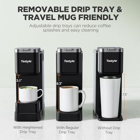 Tastyle Single Serve Coffee Maker with Built-in Detachable Milk Frother & Magnetic K-Pod Organizer, 6 Cup Sizes, Fits 7.3" Travel Mug, Black in Saudi Arabia