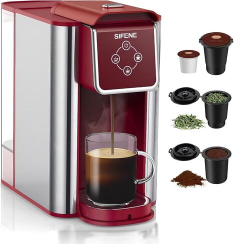 3-in-1 Single Serve Coffee Maker, Quick Brew for Coffee Pods, Ground Coffee, & Loose Tea, 6-12oz Cup Sizes, 50oz Removable Water Tank, 1150W, Compact & Efficient, Red in Saudi Arabia
