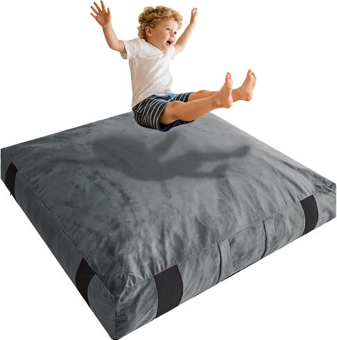 Crash Pad, 4 x 4 Ft / 5 x 5 Ft Crash Pad for Kids Sensory, Shredded Foam | Crash Mat for Kids Play, Anti-Slip Bottom, Removable Washable Cover Easy to Clean, Easy to Move, Gift for Children in Saudi Arabia