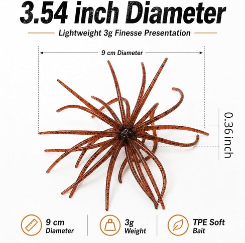 4 Pcs ORVEX Spinker One 3.54" (9cm) Floating TPE Creature Lures - 360° Multi-Tentacle Soft Bait for Bass, Walleye, Pike - Finesse Fishing Lures for Drop Shot. (Crawfish Red) in Kuwait
