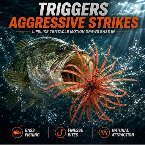 4 Pcs ORVEX Spinker One 3.54" (9cm) Floating TPE Creature Lures - 360° Multi-Tentacle Soft Bait for Bass, Walleye, Pike - Finesse Fishing Lures for Drop Shot. (Crawfish Red) in Kuwait