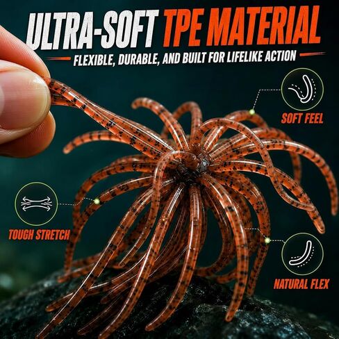 4 Pcs ORVEX Spinker One 3.54" (9cm) Floating TPE Creature Lures - 360° Multi-Tentacle Soft Bait for Bass, Walleye, Pike - Finesse Fishing Lures for Drop Shot. (Crawfish Red) in Kuwait