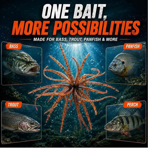 4 Pcs ORVEX Spinker One 3.54" (9cm) Floating TPE Creature Lures - 360° Multi-Tentacle Soft Bait for Bass, Walleye, Pike - Finesse Fishing Lures for Drop Shot. (Crawfish Red) in Kuwait