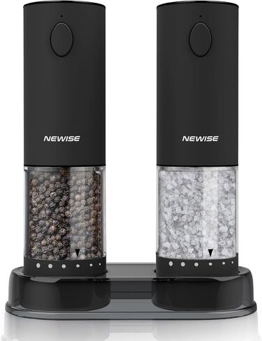 Newise Electric Salt and Pepper Grinder Set, Black/White | Adjustable Coarseness, Rechargeable Pepper Shakers Mills, Large Capacity, Kitchen Appliances for Women in Saudi Arabia