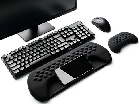 JIKIOU Wrist Rest for Keyboard and Mouse, Soft Memory Foam Wrist Rest Black | Massage Design, Non-Slip PU Base, Built-In Phone Holder & Storage Slot, Ergonomic Slope Design for Easy Typing, Pain Relief in Kuwait