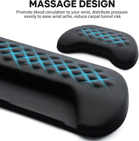 JIKIOU Wrist Rest for Keyboard and Mouse, Soft Memory Foam Wrist Rest Black | Massage Design, Non-Slip PU Base, Built-In Phone Holder & Storage Slot, Ergonomic Slope Design for Easy Typing, Pain Relief in Kuwait