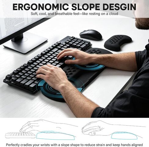 JIKIOU Wrist Rest for Keyboard and Mouse, Soft Memory Foam Wrist Rest Black | Massage Design, Non-Slip PU Base, Built-In Phone Holder & Storage Slot, Ergonomic Slope Design for Easy Typing, Pain Relief in Kuwait