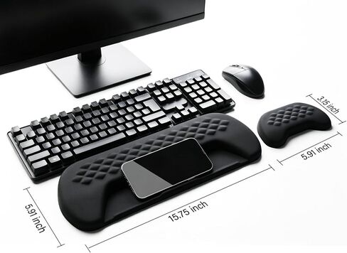 JIKIOU Wrist Rest for Keyboard and Mouse, Soft Memory Foam Wrist Rest Black | Massage Design, Non-Slip PU Base, Built-In Phone Holder & Storage Slot, Ergonomic Slope Design for Easy Typing, Pain Relief in Kuwait