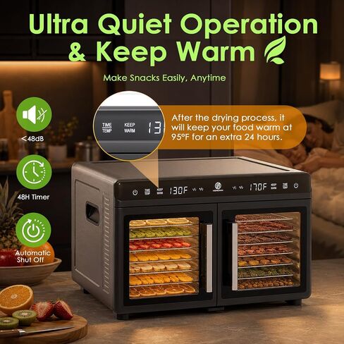 HOPERAN Dual Zone Food Dehydrator, 16 Stainless Steel Trays, Keep Warm Mode | 1200W, Independent Temp & Timer Control, for Jerky, Fruit, Herbs, Dog Treats, Meats & Veggies, Gift Boxed with Recipe Book in Saudi Arabia